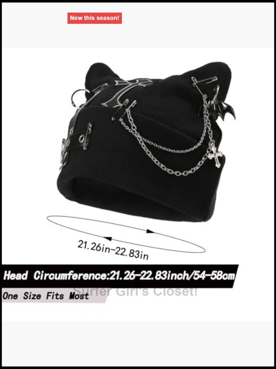 Goth Cat Ear Beanie Hat Punk Y2k Grunge Knitted Streetwear Skullie for Women main image 4